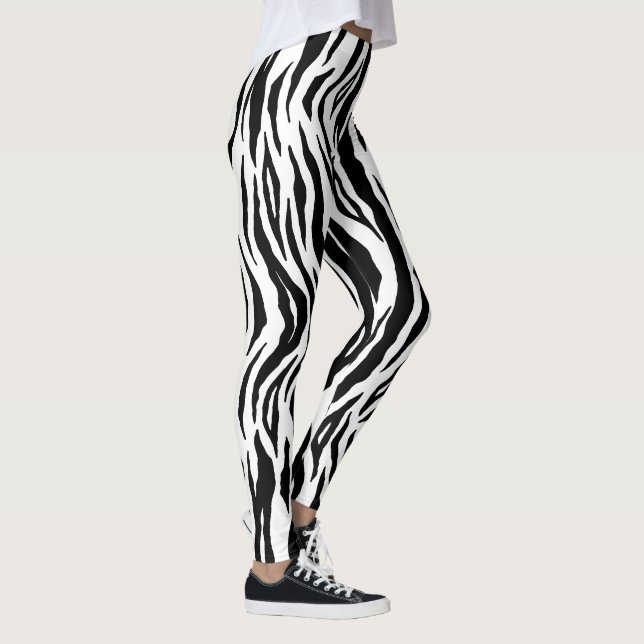 Black White Tiger Rand Animal Print Mönster Leggings (Höger)