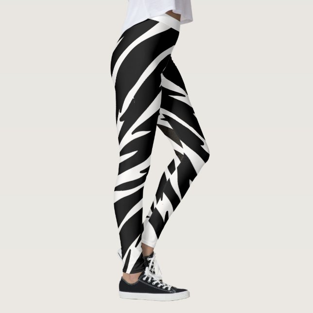 Black White Tiger Rand Mönster Leggings (Höger)