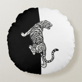Black White Tiger Rund Kudde
