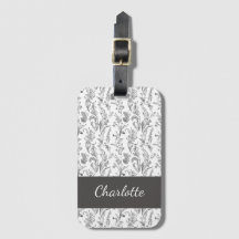 Black White Toile Floral Custom Name