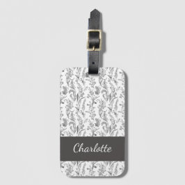 Black White Toile Floral Custom Name Bagagebricka