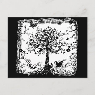 Black & White Träd Butterfly Silhouette Vykort