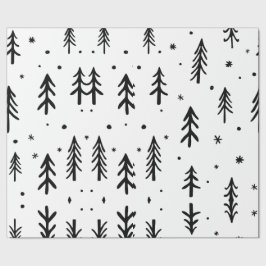 Black White Träd illustrerar God jul Presentpapper