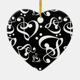Black White Treble Bass Clef Heart Music jul jul Julgransprydnad Keramik