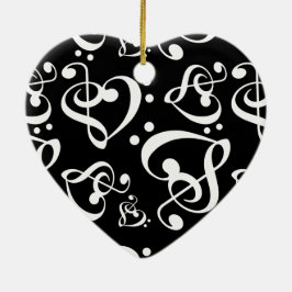 Black White Treble Bass Clef Heart Music jul jul Julgransprydnad Keramik