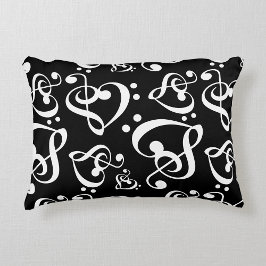 Black White Treble Clef Heart Musik noter Mönster Prydnadskudde