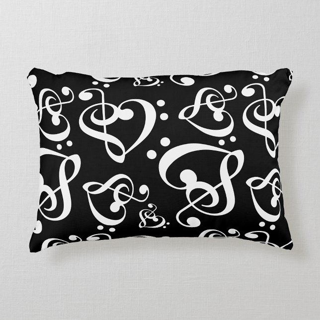 Black White Treble Clef Heart Musik noter Mönster Prydnadskudde (Skapare uppladdad)