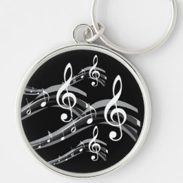 Black & White Treble Clef Rund Silverfärgad Nyckelring
