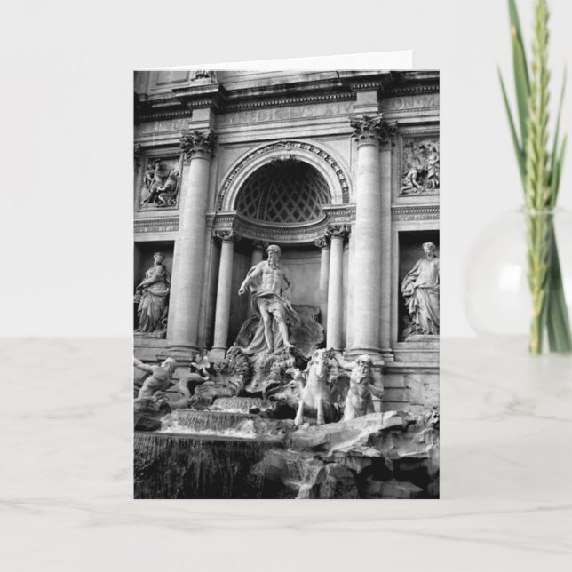 Black White Trevi Fountain Rome Travel Photography Kort (Framsida)