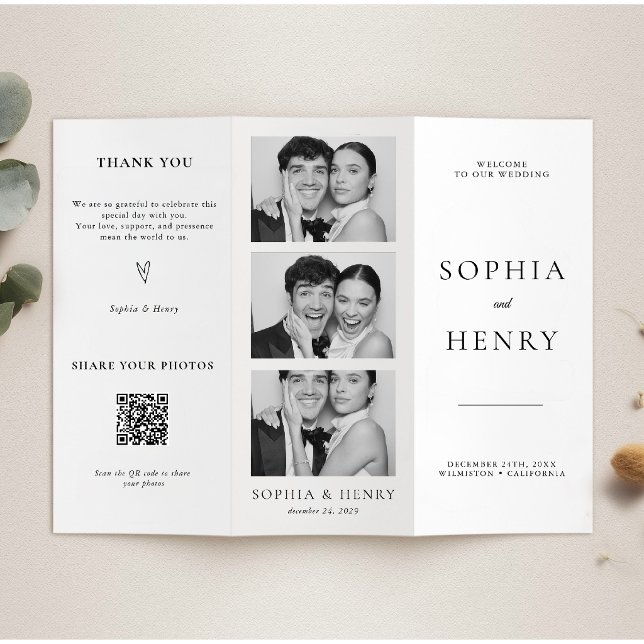 Black White Tri Fold Wedding Program QR Code (Skapare uppladdad)