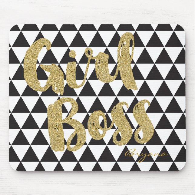 Black & White Triangles GIRL CHEF Faux Guld Office Musmatta (Framsidan)