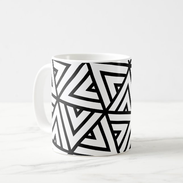 Black White Triangles Hexagons Monokrome Mönster Kaffemugg (Framsida vänster)