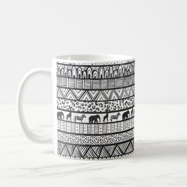 Black White Tribal African Mönster Kaffemugg (Vänster)