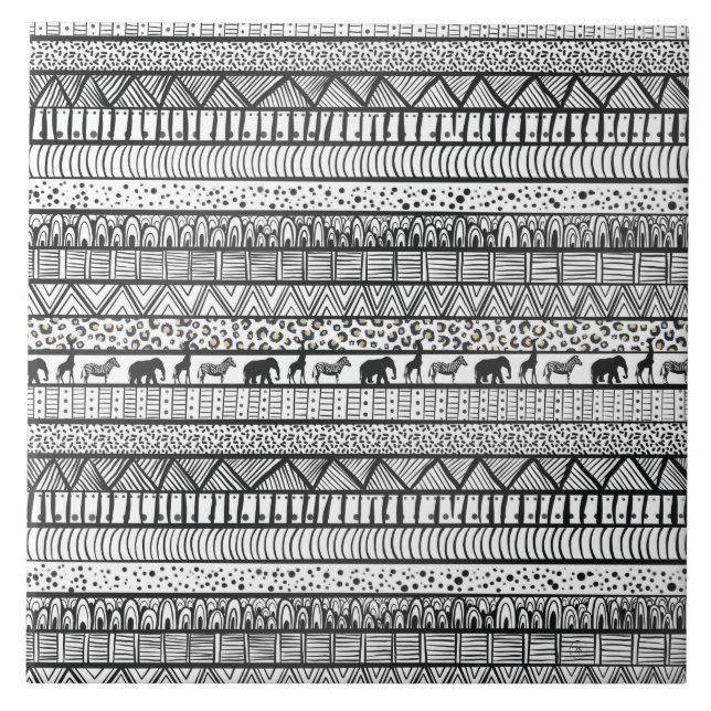 Black White Tribal African Mönster Kakelplatta (Framsidan)