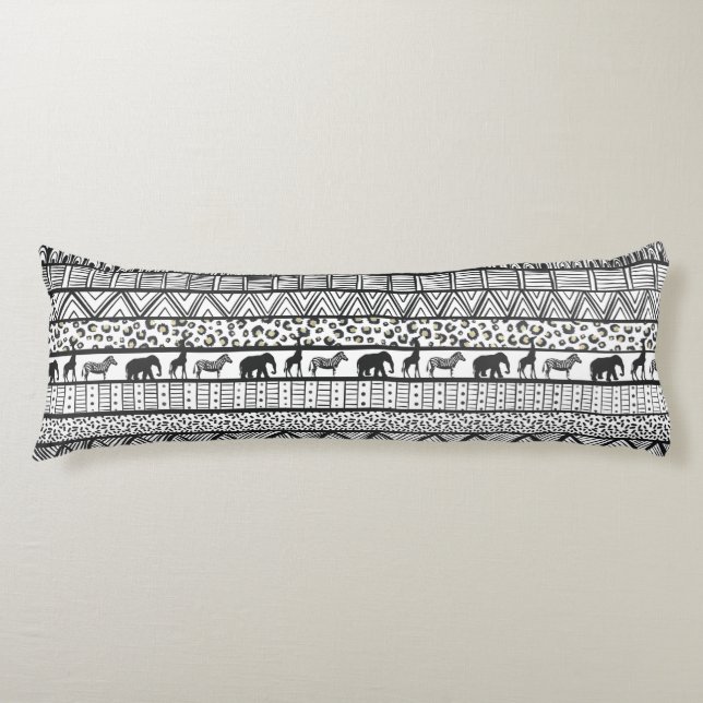 Black White Tribal African Mönster Kroppskudde (Framsidan)