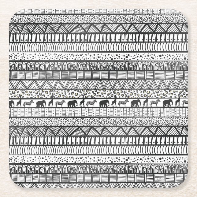 Black White Tribal African Mönster Underlägg Papper Kvadrat (Framsidan)