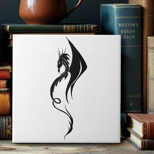 Black White Tribal Dragon Kakelplatta