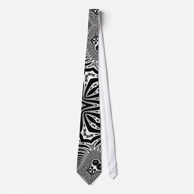 Black White Tribal Fractalals Manar Mode-nacke Tie Slips (Framsida)
