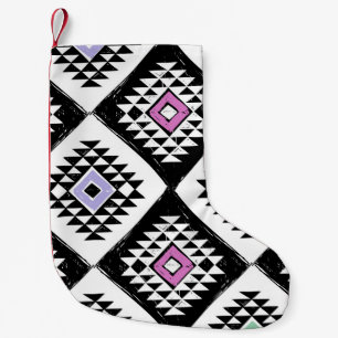 Black White Tribal Navajo Mönster Liten Julstrumpa