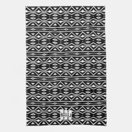 Black White Tribe Mönster: Monogram Kitchen Decor Kökshandduk