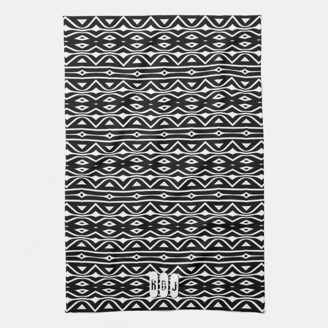Black White Tribe Mönster: Monogram Kitchen Decor Kökshandduk (Vertikal)