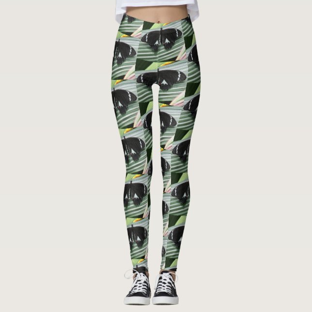 Black & White Tropical Butterfly Leggings (Framsida)