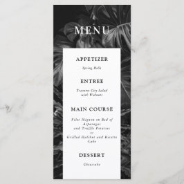 Black White Tropical Monstera Bröllop Menu Meny