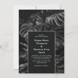 Black White Tropical Monstera Wedding-inbjudan Inbjudningar