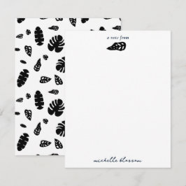 Black & White Tropical Summer Löv Mönster Anteckningskort