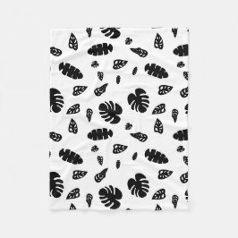 Black & White Tropical Summer Löv Mönster Fleecefilt