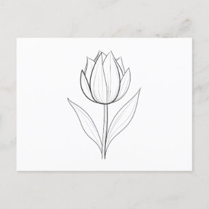 Black White Tulip Line Art Vykort