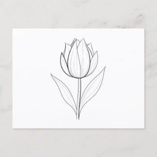 Black White Tulip Line Art Vykort