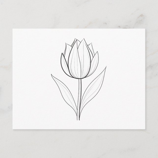 Black White Tulip Line Art Vykort (Framsida)