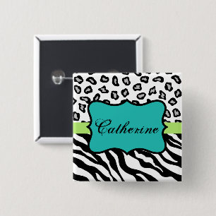 Black White Turcos Zebra Leopard Namn Badge Knapp