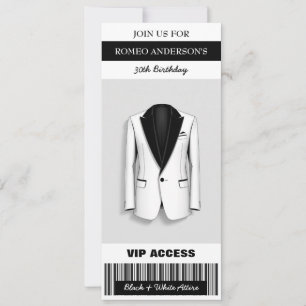 Black White Tuxedo Birthday Biljett-inbjudan Inbjudningar