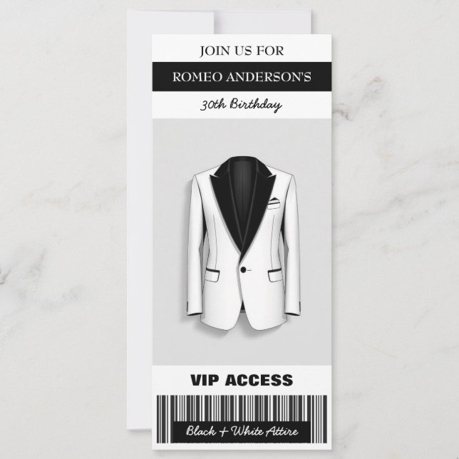 Black White Tuxedo Birthday Biljett-inbjudan Inbjudningar (Framsida)