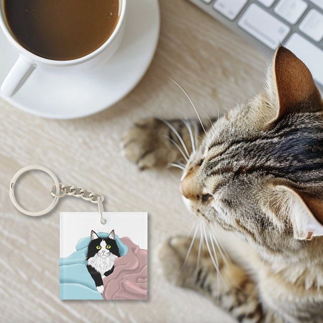 Black White Tuxedo Cat Blankets Cute Blue-Rosa (Skapare uppladdad)