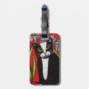 Black White Tuxedo Cat Daisy Flowers Red Bagagebricka
