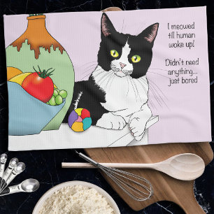 Black White Tuxedo Cat Kökshandduk