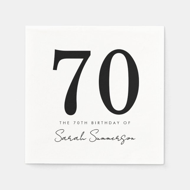 Black White Typography Seventy Name 70th Birthday Pappersservett (Framsidan)