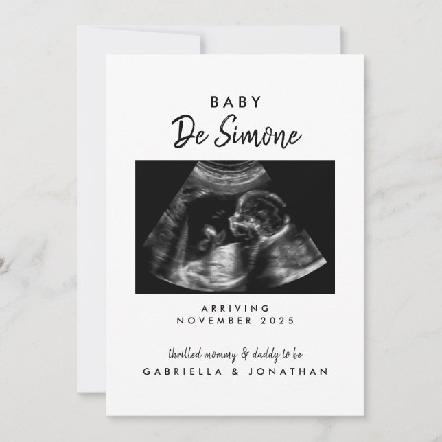  Black White Typography Sonogram Photo Pregnancy Meddelande (Framsida)