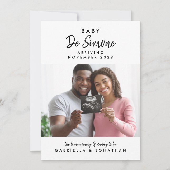  Black White Typography Sonogram Photo Pregnancy Meddelande (Framsida)