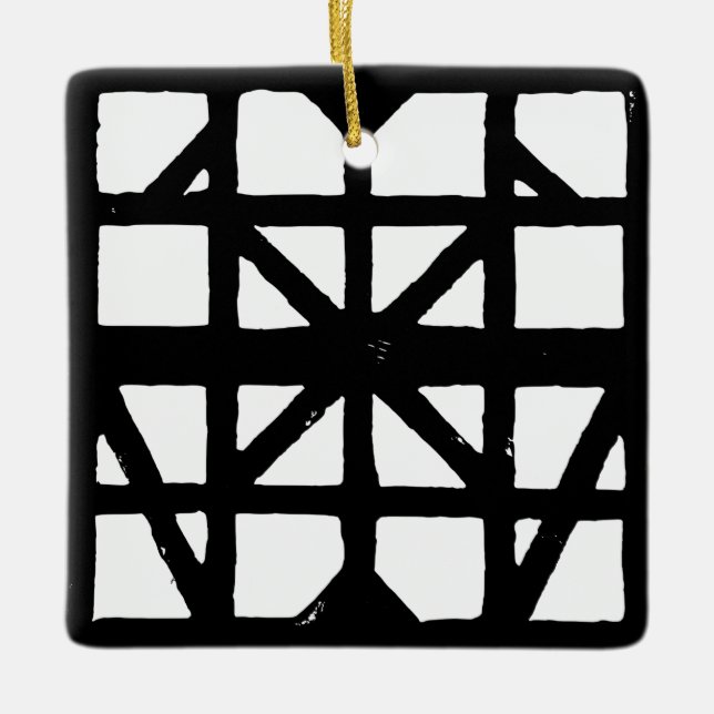 Black & White Tysk halvtimer House-mönster Julgransprydnad Keramik (Framsida)