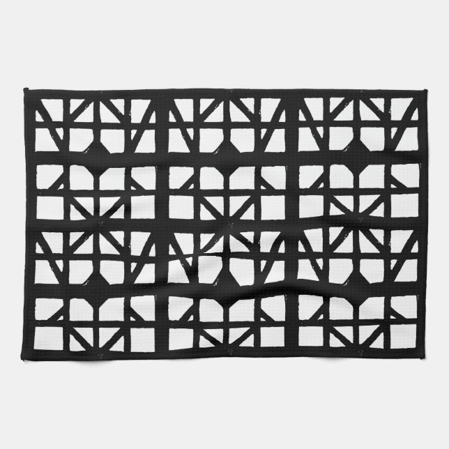 Black & White Tysk halvtimer House-mönster Kökshandduk (Horisontell)