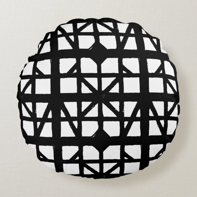 Black & White Tysk halvtimer House-mönster Rund Kudde (Framsidan)