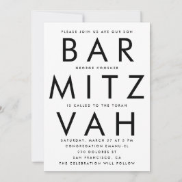 Black White Ultra Modern Pub Mitzvah Inbjudningar