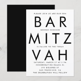 Black White Ultra Modern Pub Mitzvah Inbjudningar