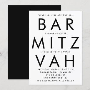 Black White Ultra Modern Pub Mitzvah Inbjudningar