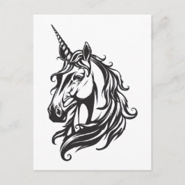 Black & White Unicorn Drawing Vykort