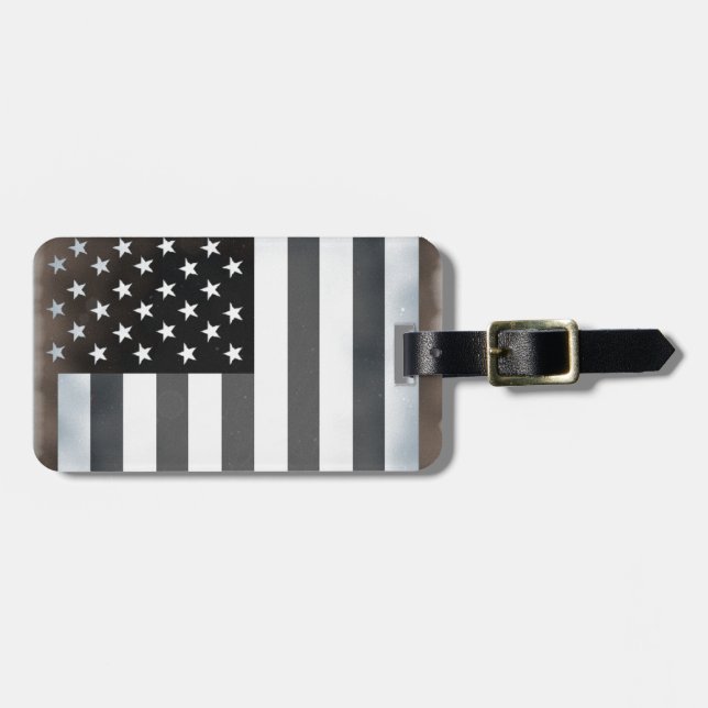 Black & White US American Flagga Bagagebricka (Horisontell Framsida)